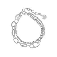 wholesale S925 Sterling Silver Korean Version Ins Niche Design Minimalist Versatile Pig Nose Double-Layer Chain Textured Bracelet for Women-Silver>925 silver