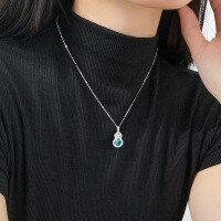 wholesale S925 Silver Fresh and Sweet Ins Style Exquisitely Designed Delicate Diamond-Inlaid Blue Diamond Hollow-Out Gourd Necklace Y02189-S925 Silver Necklace 925 Silver
