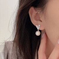 wholesale S925 silver textured love Swarovski pearl earrings for women, elegant and high-end, unique ear clips, handmade-Pure silver + Shijia pearls