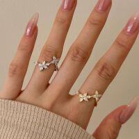 wholesale S925 Sterling Silver High-End Light Luxury Women's Ring with Exquisite Double Butterfly Misalignment Design, Forest Style Marquise Zirconia Ring-Gold DY121215-SG-WH 7