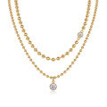 wholesale S925 Silver Gold-Plated Round Bead Chain Layering Collarbone Necklace with Moissanite, Ready to Ship, Cross-Border Ins Style, Popular in Europe and America-0-1
