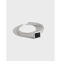 wholesale S925 Sterling Silver Korean-style Minimalist Matte Geometric Square Zircon Women's Adjustable Ring-Platinum [No. 14/Adjustable] Opening adjustable