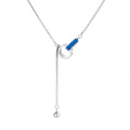 wholesale S925 Sterling Silver Resin Blue Circle Interlocking Lucky Necklace Ins Minimalist Niche Collarbone Chain-0-5