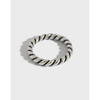 wholesale S925 Sterling Silver Retro Distressed Circle Twist Women's Ring Versatile Silver Jewelry-Vintage Silver 9