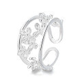wholesale S925 Sterling Silver Korean Dongdaemun Style Floral Adjustable Ring for Women, Sweet and Versatile Creative Index Finger Ring-0-4