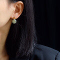 wholesale S925 Sterling Silver Natural Hetian Jade Ice Green Level Peace Buckle Ear Studs Minimalist Chinese Style Earrings Manufacturer Wholesale-0-4