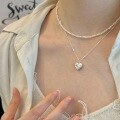 wholesale S925 Sterling Silver Natural Baroque Heart Bow Necklace, Fashion Minimalist Daily Wear Collarbone Chain for Women-0-3