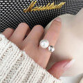 wholesale S925 Sterling Silver Adjustable Pearl Ring for Women, Korean Fashion, New Style Minimalist Open-toe Index Finger Ring-0-3