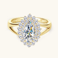 wholesale Cross-border European and American luxury marquise-shaped cubic zirconia ring, ultra-sparkling and unique imitation moissanite ring, available for dropshipping (Place metal material at the beginning)-Gold>10 US