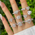 wholesale S925 sterling silver radiant cut women's ice flower cut niche luxury iridescent heart-shaped square high-carbon diamond ring wholesale-0-2