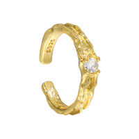 wholesale S925 Sterling Silver Original Niche Design Minimalist Textured Zircon Open Adjustable Ring for Women-18K Gold [No. 14/Adjustable] Opening adjustable