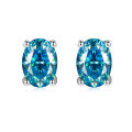 wholesale 925 Silver New 1ct VVS1 Colored Moissanite Oval Earrings by Yuntong Jewelry Cross-Border Hot Seller-0-3