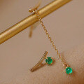 wholesale S925 sterling silver small and exquisite elegant long tassel earrings for women with gold bead chain and emerald-0-1