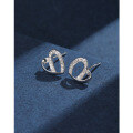 wholesale 925 Sterling Silver Heart-shaped Diamond Stud Earrings for Women, Minimalist and Elegant Small Luxurious Dainty Sparkling Earrings-0-2