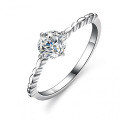 Silver Moissanite Ring Four Prong Sparkling Diamond-0-2