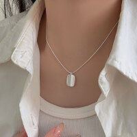 wholesale S925 Sterling Silver Matte Brushed Elliptical Pendant Necklace for Women, Korean Minimalist Versatile Elegant High-End Sense Collarbone Chain-Pure silver (40+5CM)