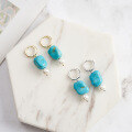 wholesale S925 Sterling Silver with 14K Gold Plated Turquoise Earrings, Circle Ear Hoops for Women-0-3
