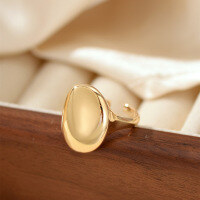 wholesale 925 Sterling Silver European and American Irregular Oval Ring Retro Geometric Statement Ring Elegant and Light Luxury Adjustable Open Ring-xb477 copper plated gold color>opening adjustable