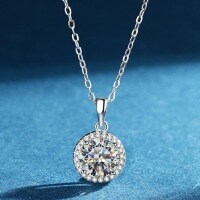 Sterling Silver Moissanite Round Pendant Necklace, 1 Carat Luxury Simulation Fashion Wholesale-[Empty Setting] 1 Carat Round Necklace  925 Silver