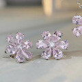 wholesale S925 Sterling Silver Pink Flower Earrings for Women Wholesale, Pink Gemstone, Small Niche, Sparkling Zircon, Cross-Border Best Seller-0-2