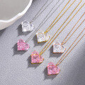 wholesale Metal material European and American style heart necklace for women, lightweight luxurydesign with micro-set pink zirconia collarbone chain, popular on TikTok and social media-0-2