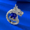 wholesale S925 Sterling Silver Stunning New Chinese Style Year of the Dragon Ring with 8*8mm Simulated Blue Sapphire Sugar Loaf Design, Original Creation-0-1