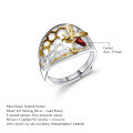 wholesale S925 Silver Designer Natural Style Adjustable Open Beehive Design Ring with Natural Gemstone-0-0