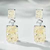 S925 Silver Earrings with G-White Yellowish High-Carbon Full-Cut Diamond, 10X14 Ice Flower Cut-G White (slightly yellow) - ED123  925 Silver