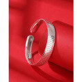 wholesale 999 Silver Open-Ended Wide Solid Bangle with Full Heart Sutra Engraved, Mother's Day Gift for Mom-0-2
