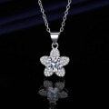 S925 Sterling Silver 1-Carat D Color Moissanite Camellia Pendant Necklace-0-0