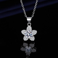 S925 Sterling Silver 1-Carat D Color Moissanite Camellia Pendant Necklace-[Super Sparkling Zircon] 1 Carat Necklace  925 Silver