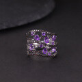 wholesale Luxurious natural topaz ring with unique S925 silver group-set purple crystal, smoky quartz, and colored gemstones, featuring a niche design-0-1