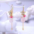 wholesale Metal material summer new Japanese fresh and sweet pink crystal cherry blossom tassel earrings energetic girly heart ear hooks-0-0