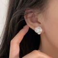wholesale S925 Sterling Silver Camellia Stud Earrings for Women, Luxury Fashion Heavy Work Earrings, Japanese and Korean Summer New Collection-0-2