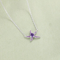 wholesale 925 Sterling Silver New Stylish and Fashionable Starfish Necklace with Natural Amethyst and Garnet Gemstone for Women-Starfish Natural Amethyst Necklace