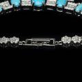 wholesale 925 Silver Gold-Plated Bracelet with High-Carbon Diamonds, Blue Turquoise, Oval Cut, Exquisite, Unique Geometric Versatile Jewelry for Women-0-4