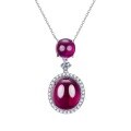 wholesale Metal: 925 Silver Oval Red Corundum Cabochon Pendant Necklace 14*16, Premium New Live Stream Product-0-4