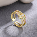 wholesale S925 Silver Zircon Double Layer Number 5 Minimalist Adjustable Open Ring-0-2