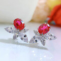 wholesale S925 Silver New High Carbon Diamond Stud Earrings 6*8 Simulated Pigeon Blood Red Earrings for Women,ins。-0-2