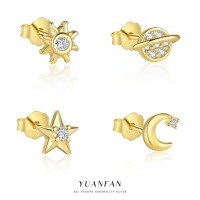 wholesale S925 Sterling Silver FarFan Star Moon Sun Planet Stud Earrings Women-Single four-piece set 925 silver
