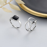 wholesale S925 silver irregular geometric black enamel ring,-595FJ/2.7g>Adjustable opening