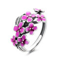 wholesale S925 Sterling Silver Vintage Resin Enamel Floral Garden Style Fresh and Versatile Open Ring-0-5