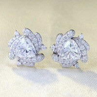 wholesale S925 Silver New 7*7mm Fat Triangle Simulated Diamond White Diamond Stud Earrings for Women, Simple and Stylish Design-E459 White Diamond &gt; 925 Silver