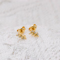 wholesale Metal material: S925 silver plated with 14K gold, French light luxury leaf design white zircon ear studs-0-2