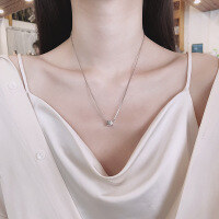 wholesale S925 Sterling Silver Korean Style Minimalist Diamond Cut Square Pendant Necklace Fashion Design Choker-571LM/approx. 6.3g 925 silver