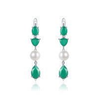 wholesale S925 Silver Luxury and Unique Natural Pearl Earrings with High-End Sensibility, Colored Gemstone Green Agate Ear Drops-Green agate pearl earrings