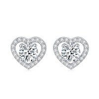 wholesale 18K Gold Plated 925 Silver Round Moissanite Love Earrings in Dongdaemun Fashion Lady Style European and American Trend-White 30 minutes (no replenishment after sold out)