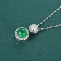S925 Silver Necklace with Empress Green Chalcedony Agate Pendant-0-2
