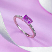 wholesale Pure Silver New 4*6 Pink Sapphire Square Single Diamond Simple and Versatile Elegant Engagement Ring for Women Live Streaming-R949 Pink Steel No. 7
