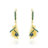 wholesale S925 silver designer high-end gemstone earrings, the plumage of the Luan bird design with natural topaz earrings-London Blue Topaz Earrings